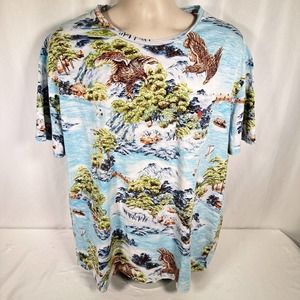 Polo Ralph Lauren All Over Print Asian Hawaiian Landscape Mens XL T Shirt Falcon